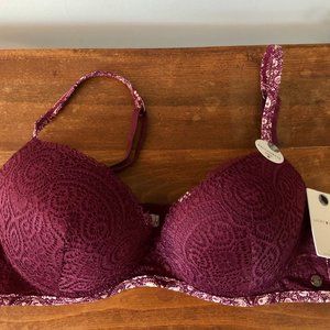 NWT Lucky Brand Burgundy Crochet Lace Balconette Bra 36B
